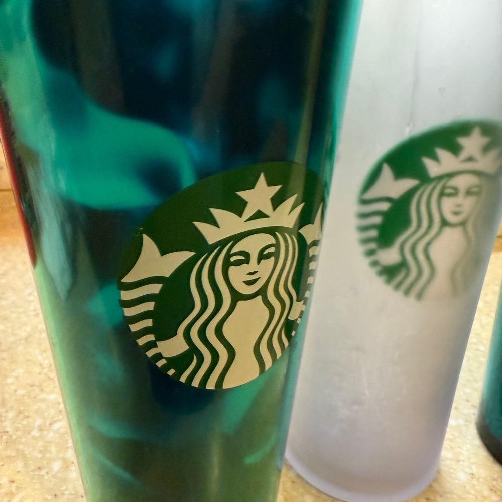 Starbucks Trio: Foil Teal,  Camo and 2008 Frosted Tumblers - Picture 2 of 16